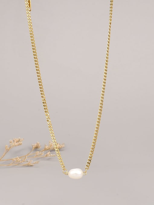 A TEEM Titanium Steel Imitation Pearl Irregular Minimalist Necklace