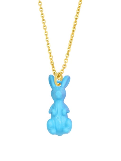 blue Brass Enamel Rabbit Vintage Necklace