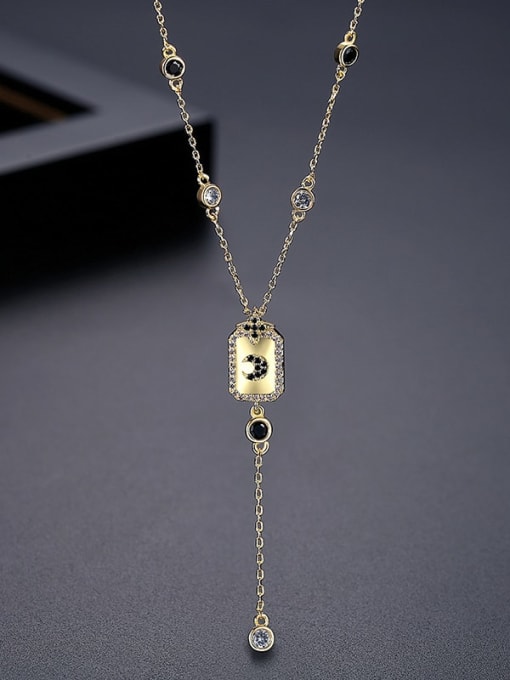 18K T10H15 Brass Cubic Zirconia Tassel Vintage Lariat Necklace