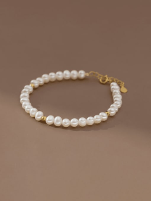 gold 925 Sterling Silver Imitation Pearl Geometric Minimalist Handmade Beaded Bracelet