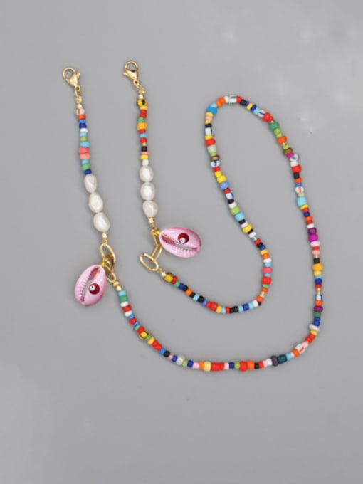 ZZ N200068A Stainless steel Imitation Pearl Multi Color Enamel Letter Bohemia Hand-woven Necklace