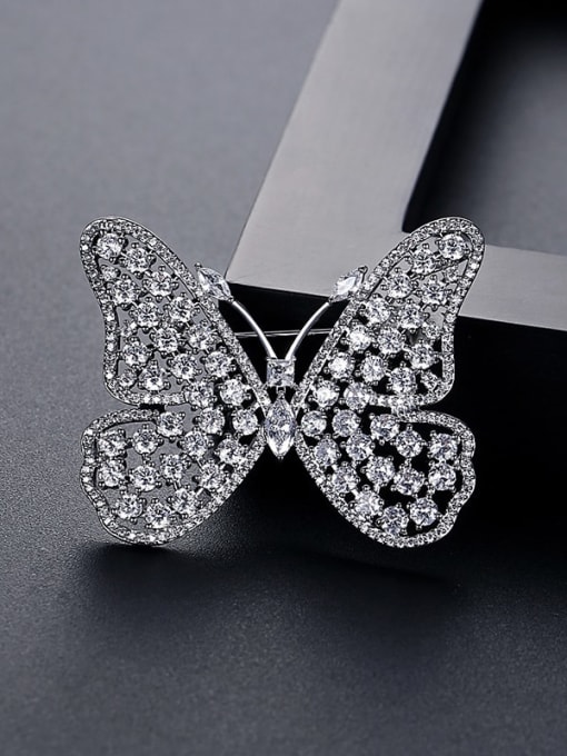 Platinum Brass Cubic Zirconia Butterfly Luxury Brooch