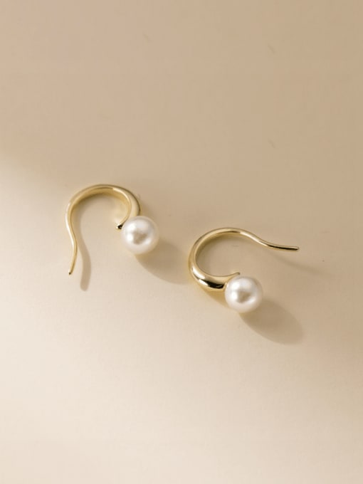 Gold 925 Sterling Silver Imitation Pearl Irregular Minimalist Hook Earring