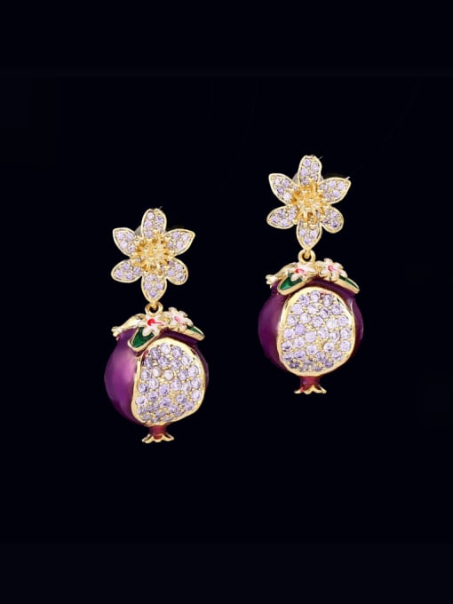 purple Brass Rhinestone Enamel Flower Trend Drop Earring