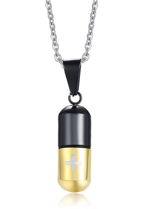 Gold Blue Pendant And 50cm Chain Titanium Steel Pill Perfume Bottle Pendant Pendant Necklace For Men