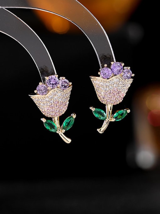 Luxu Brass Cubic Zirconia Flower Luxury Cluster Earring 3