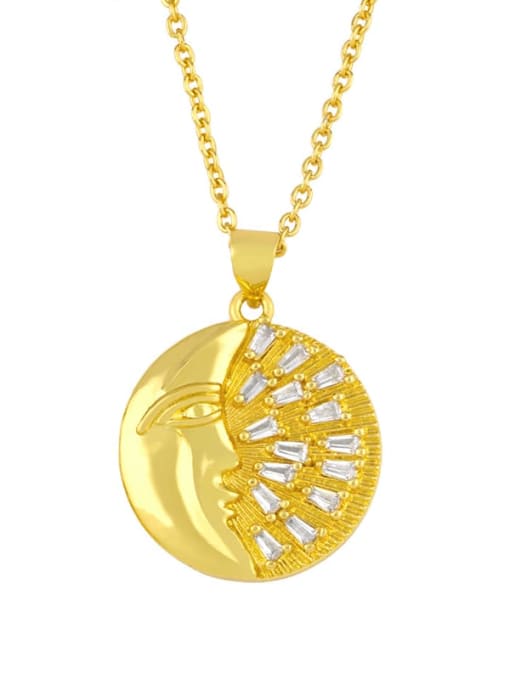 moon Brass Cubic Zirconia Flower Vintage Necklace