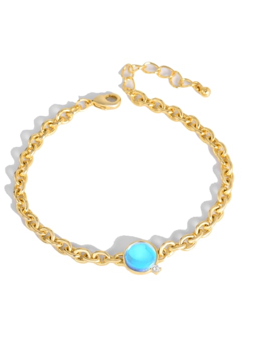 Opal Brass Cats Eye Geometric Minimalist Link Bracelet