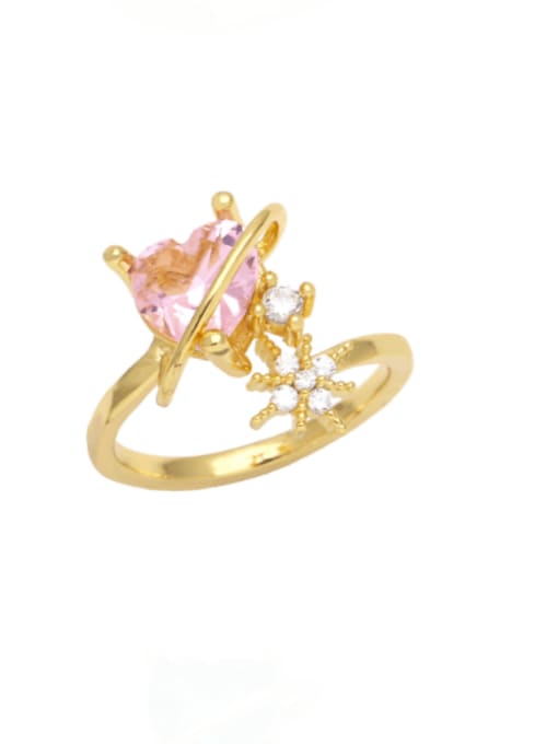 Pink Brass Cubic Zirconia Heart Trend Band Ring
