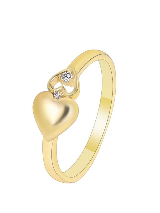 Gold zircon love ring Brass Heart Minimalist Band Ring