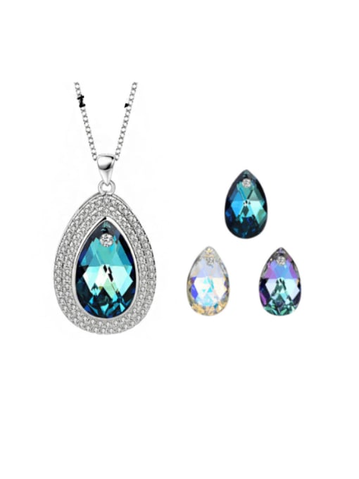 BC-Swarovski Elements 925 Sterling Silver Austrian Crystal Water Drop Classic Necklace 0