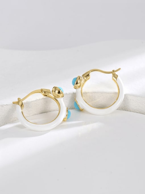 Gold Turquoise Oil Drop Earrings Brass Enamel Geometric Minimalist Huggie Earring