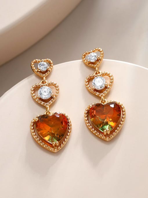 18K gold plating (orange green) Alloy Crystal Heart Dainty Drop Earring