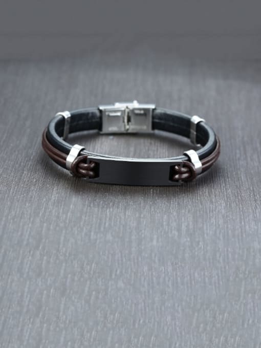 CONG Stainless Steel With Simple Square Men's Leather Bracelet 3