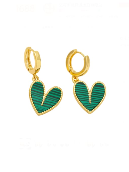 green Brass Enamel Heart Hip Hop Huggie Earring