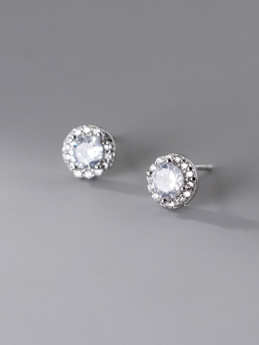 Rosh 925 Sterling Silver Cubic Zirconia Round Dainty Stud Earring 1