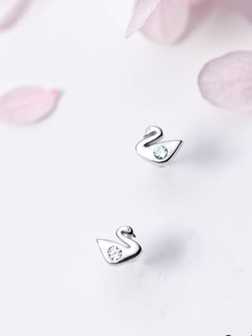 Rosh 925 Sterling Silver Swan Minimalist Stud Earring 1