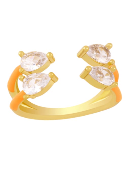 orange Brass Enamel Water Drop Trend Stackable Ring