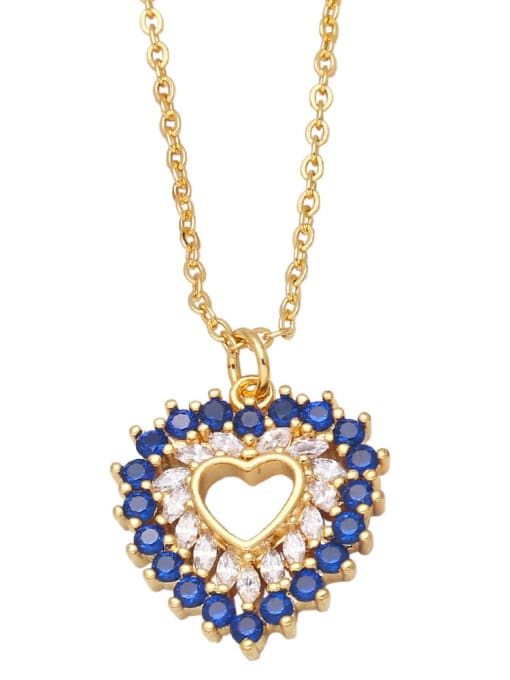 blue Brass Cubic Zirconia Heart Vintage Necklace