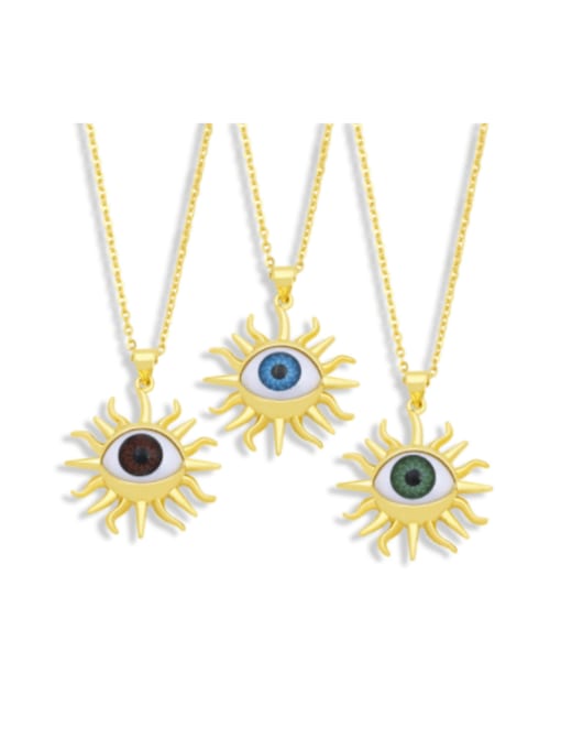 CC Brass Rhinestone Enamel Evil Eye Vintage Necklace 0