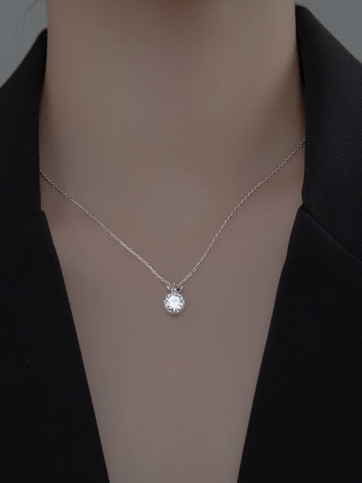 Rosh 925 Sterling Silver Cubic Zirconia Crown Minimalist Necklace 1
