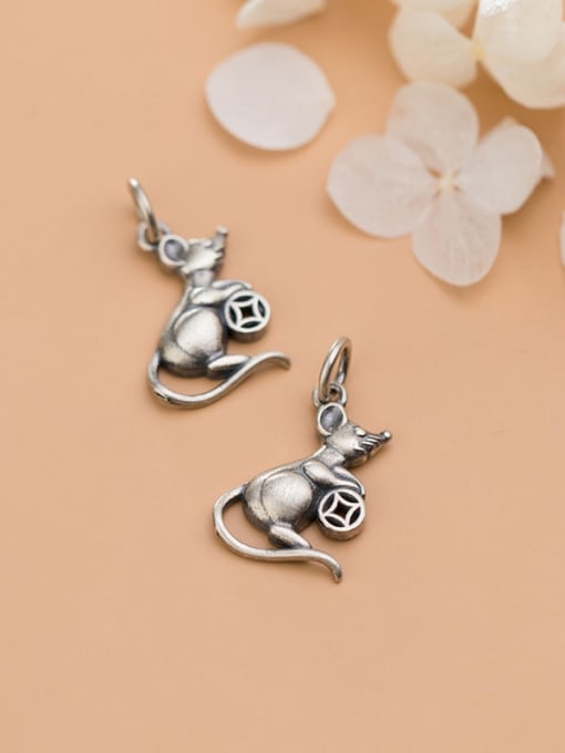 FAN 925 Sterling Silver With Black Gun Plated Cute Mouse Pendant Diy Accessories 4
