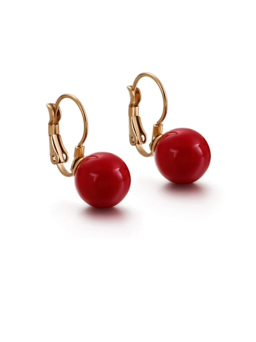 red Stainless Steel Imitation Pearl Multi Color Round Minimalist Hook Earring