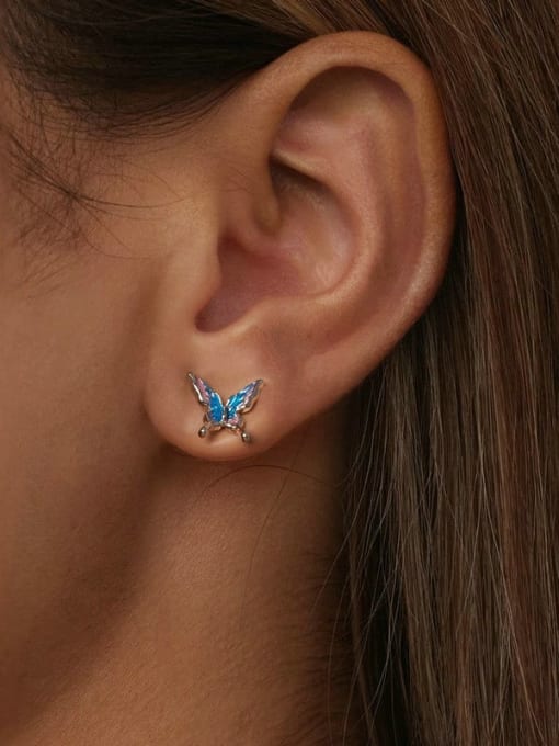Jare 925 Sterling Silver Enamel Butterfly Dainty Stud Earring 1
