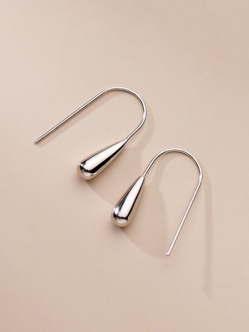 silver 925 Sterling Silver Water Drop Minimalist Hook Earring