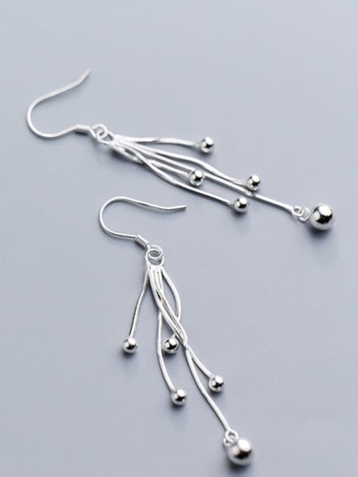 Rosh 925 Sterling Silver Bead Tassel Minimalist Hook Earring 3