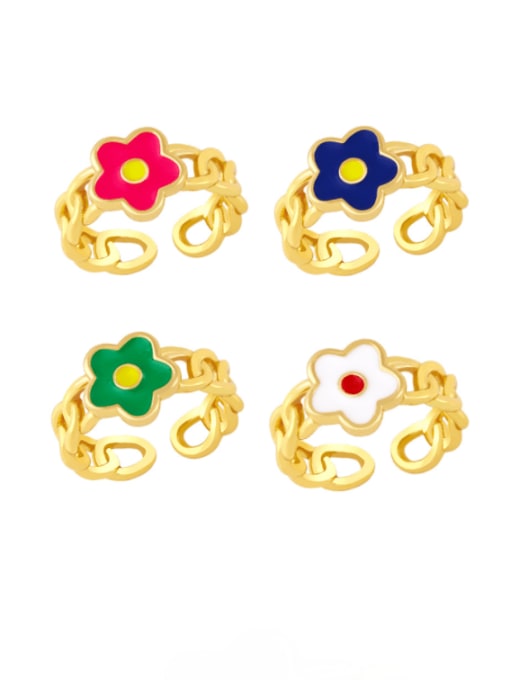 CC Brass Enamel Flower Minimalist Band Ring