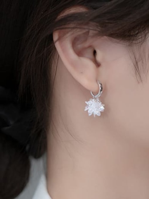 Rosh 925 Sterling Silver Crystal Flower Minimalist Huggie Earring 1
