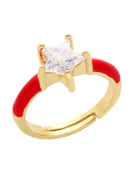 red Brass Cubic Zirconia Star Minimalist Band Ring