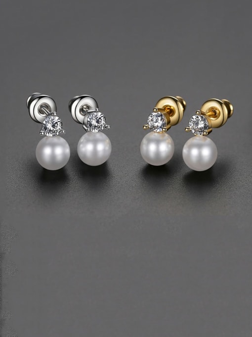 BLING SU Copper Imitation Pearl Round Minimalist Stud Earring 0