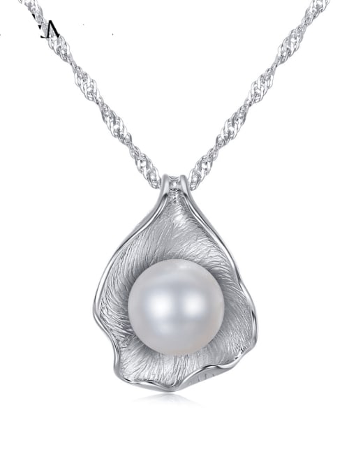 CCUI 925 Sterling Silver Freshwater Pearl Water wave chain Freshwater Pearl Pendant Necklace 0