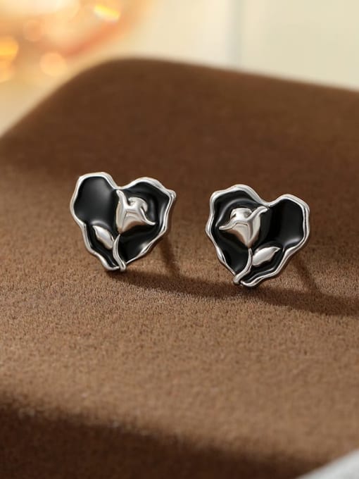 ES2551 【 Platinum 】 925 Sterling Silver Enamel Heart Dainty Stud Earring