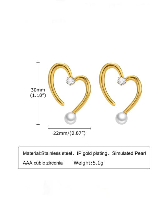 CONG Titanium Steel Rhinestone Heart Minimalist Stud Earring 2