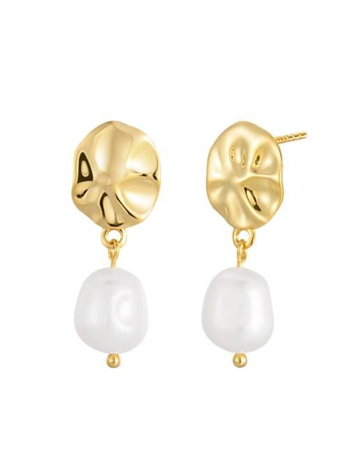 Gold irregular lotus pearl earrings 925 Sterling Silver Freshwater Pearl Irregular Minimalist Drop Earring