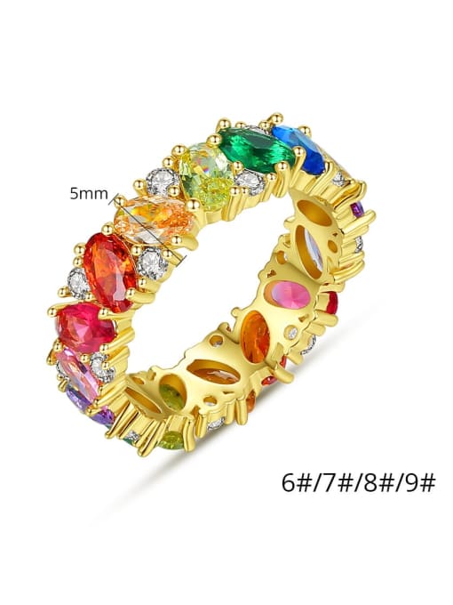 BLING SU Copper Cubic Zirconia Multi Color Geometric Dainty Band Ring 2