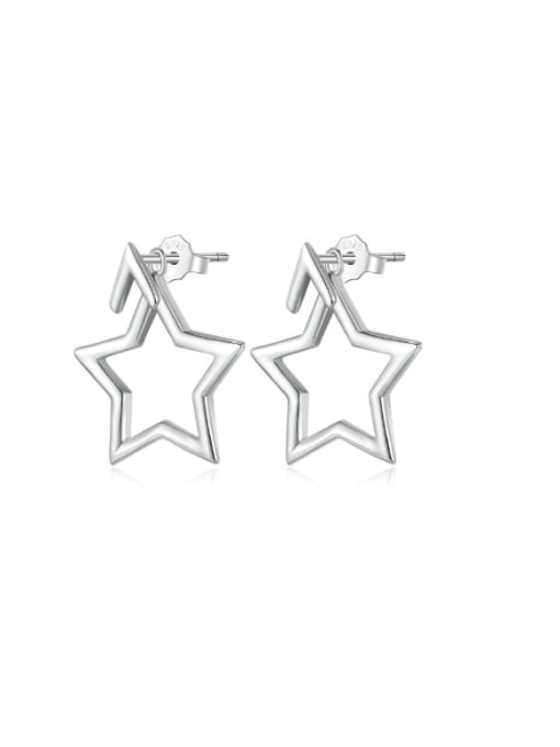 BSE901 925 Sterling Silver Hollow Pentagram Minimalist Drop Earring