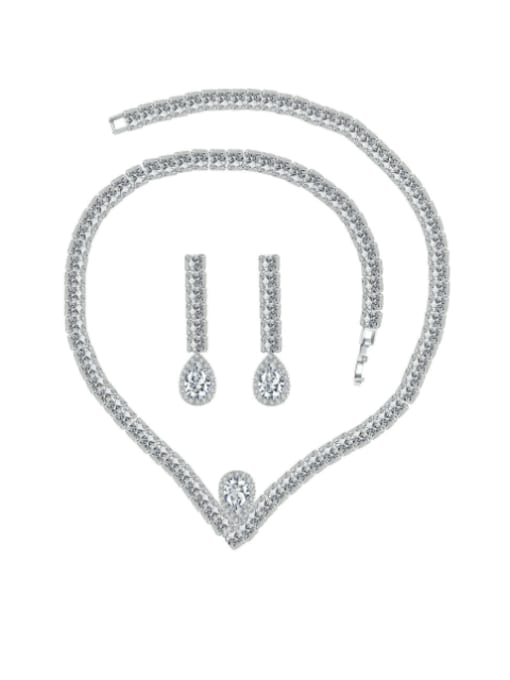 L.WIN Brass Cubic Zirconia Luxury Geometric Earring and Necklace Set