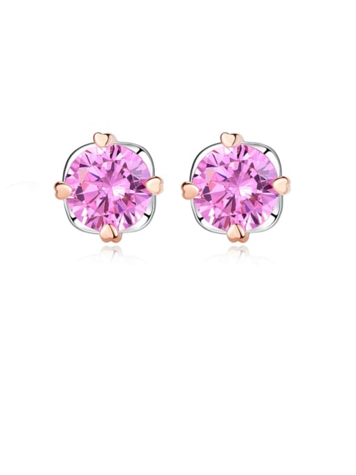 CCUI 925 Sterling Silver Cubic Zirconia Pink Round Minimalist Stud Earring 0