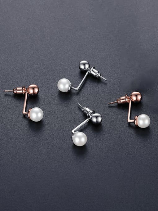 BLING SU Brass Imitation Pearl Geometric Minimalist Stud Earring 3