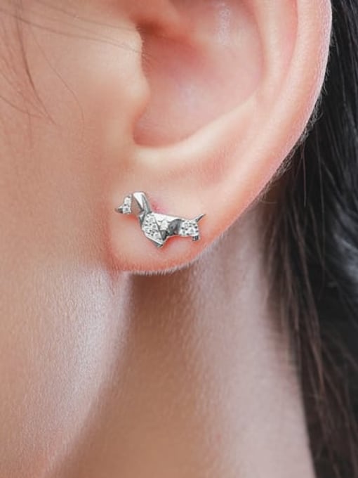 MODN 925 Sterling Silver Cubic Zirconia Dog Cute Stud Earring 1
