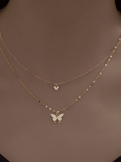 BeiFei Minimalism Silver 925 Sterling Silver Cubic Zirconia Butterfly Dainty Multi Strand Necklace 2