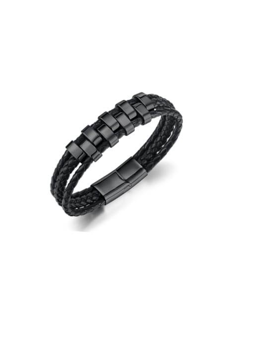 Open Sky Stainless steel Artificial Leather Weave Hip Hop Handmade Weave Bracelet 4