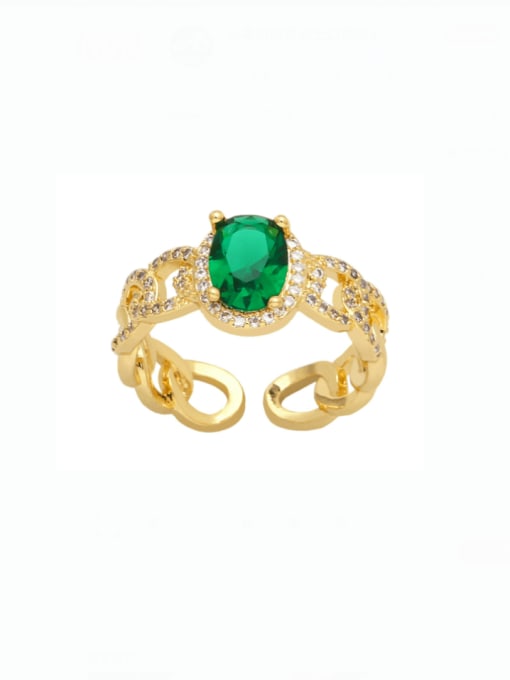 green Brass Cubic Zirconia Geometric Vintage Stackable Ring