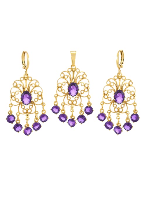 24K gold (purple ) Alloy Cubic Zirconia Tassel Dainty Drop Earring