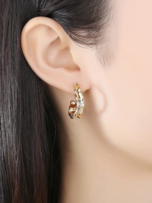 BLING SU Copper Smooth Geometric Minimalist Stud Earring 1