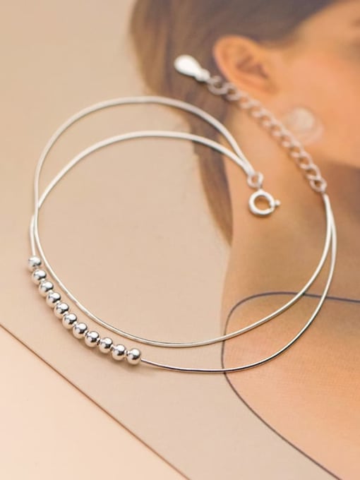 Rosh 925 Sterling Silver Bead Round Minimalist Strand Wire Bracelet 0